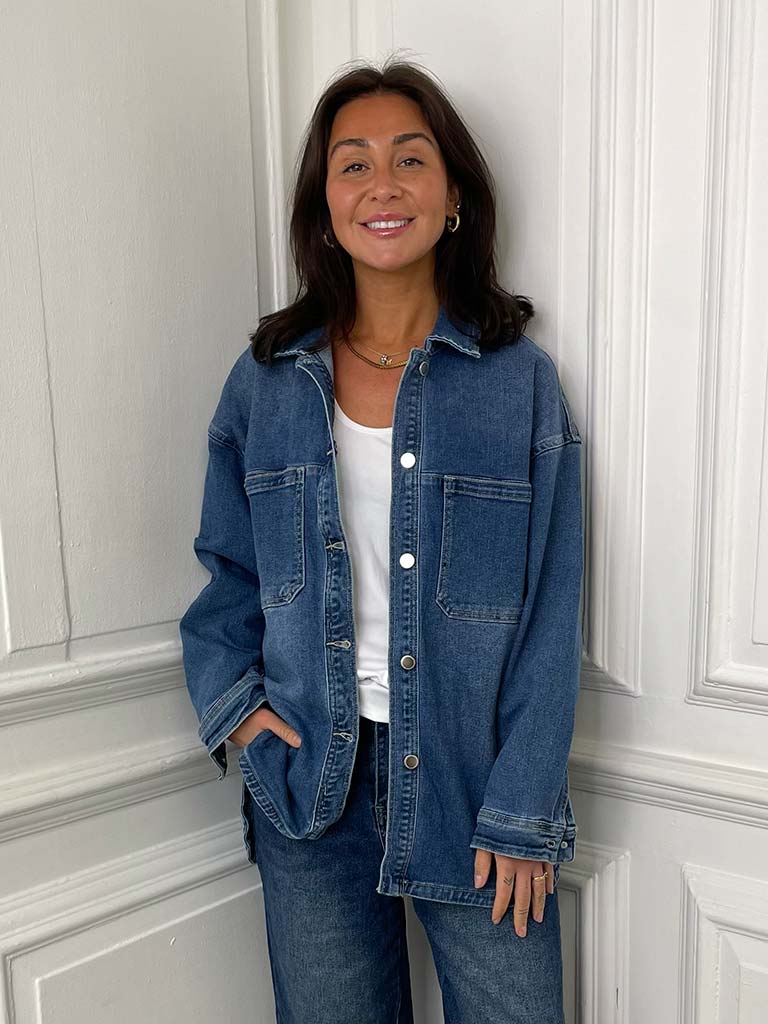 Longline Denim Shacket - Mid Blue - Image 3