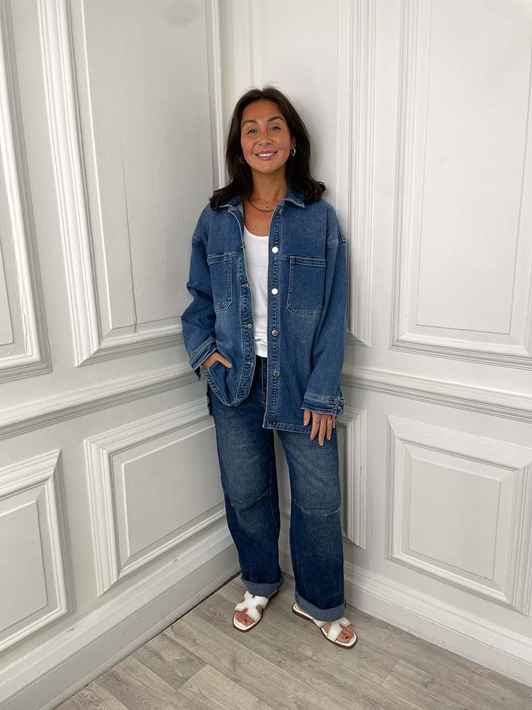 Longline Denim Shacket - Mid Blue - Image 4