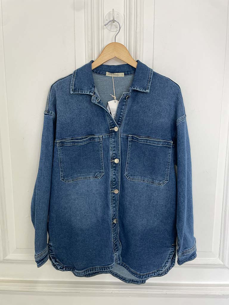 Longline Denim Shacket - Mid Blue - Image 5