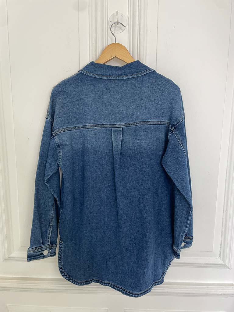 Longline Denim Shacket - Mid Blue - Image 6