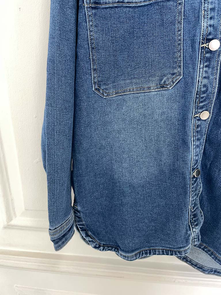 Longline Denim Shacket - Mid Blue - Image 7