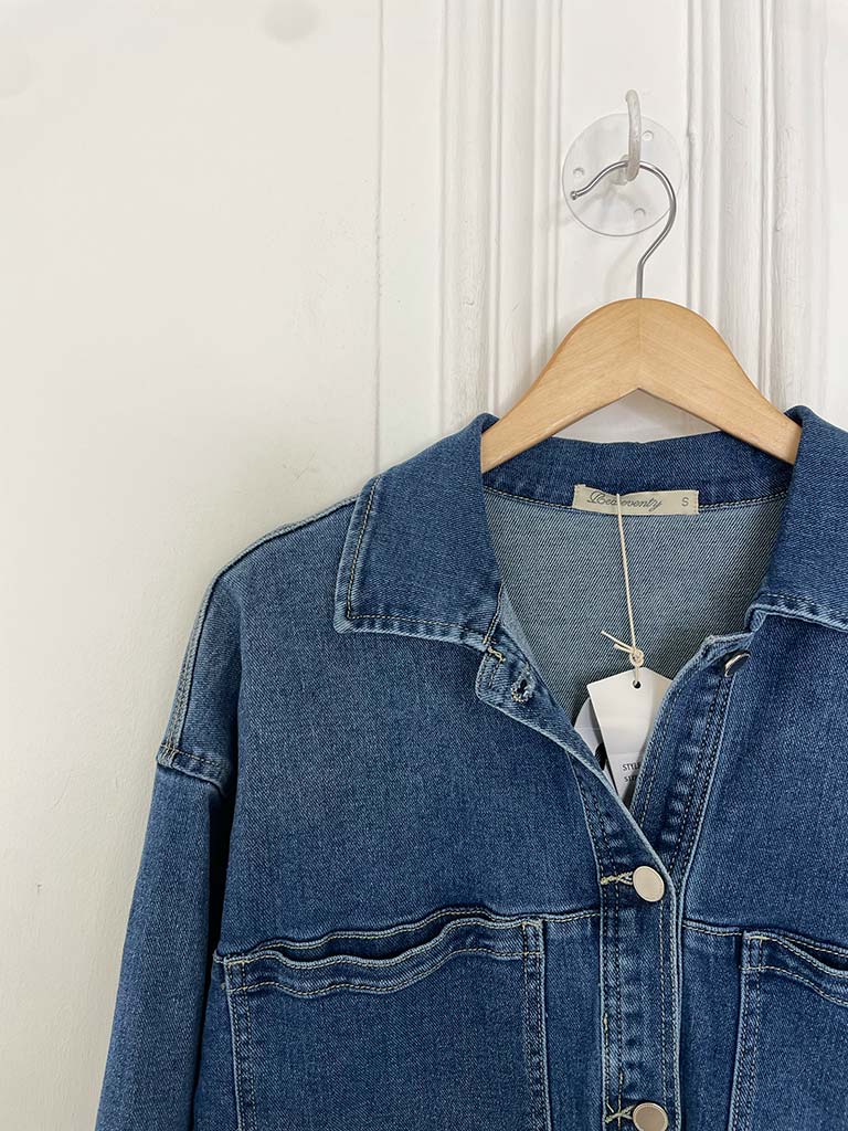 Longline Denim Shacket - Mid Blue - Image 8