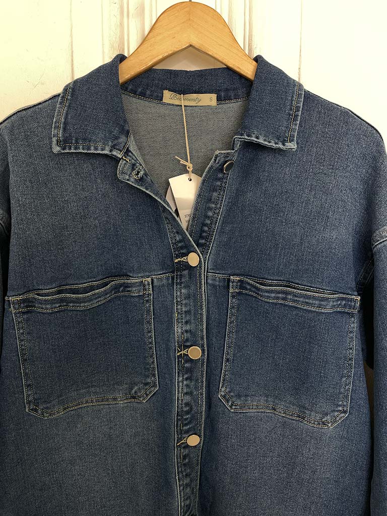 Longline Denim Shacket - Mid Blue - Image 9