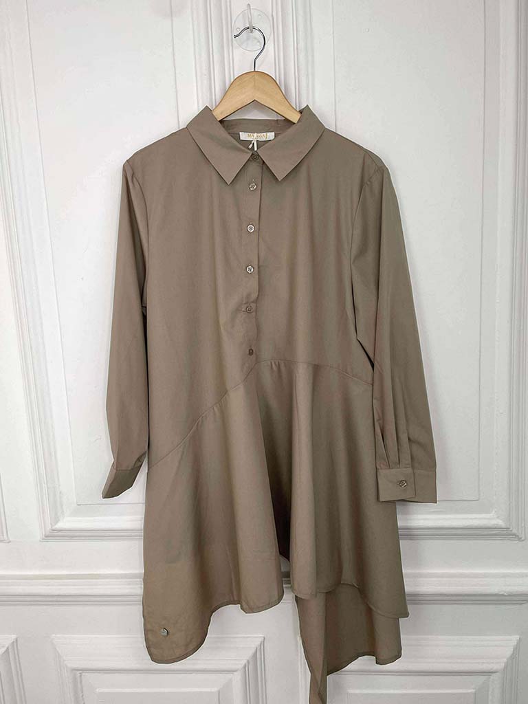 Malissa J Asymmetric A-Line Shirt - Mushroom - Image 3