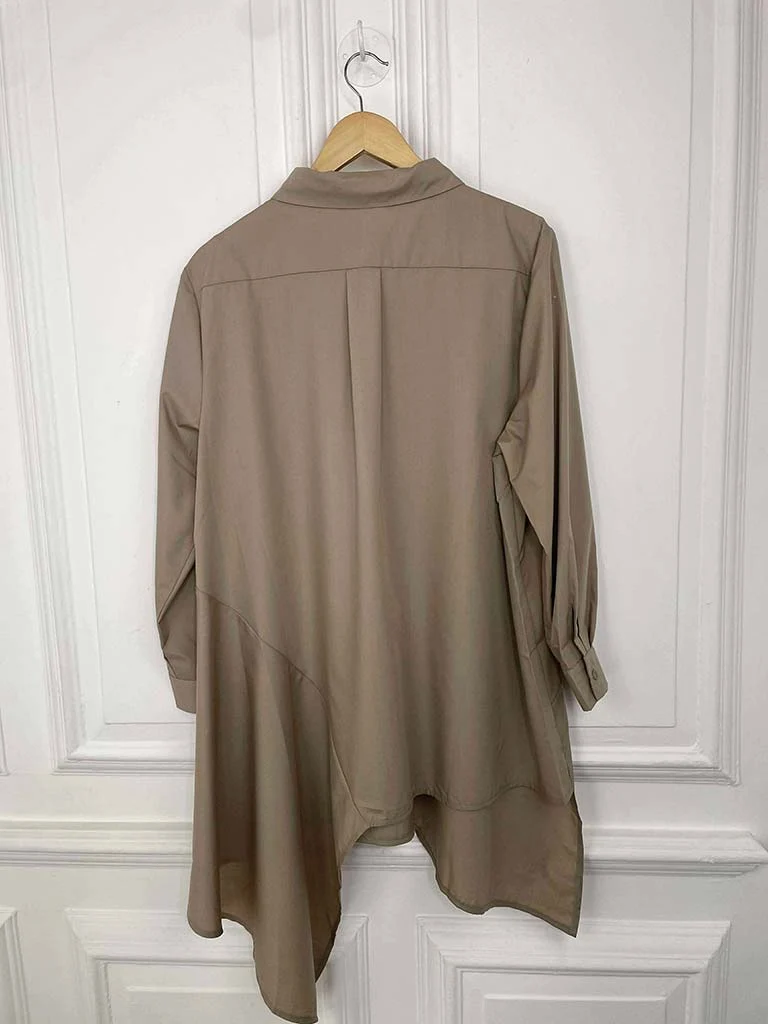 Malissa J Asymmetric A-Line Shirt - Mushroom - Image 4