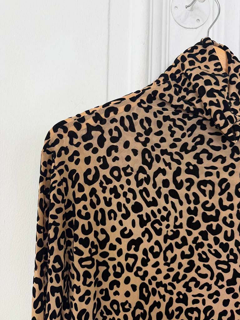 Malissa J Draped Neck Mesh Top - Leopard - Image 4