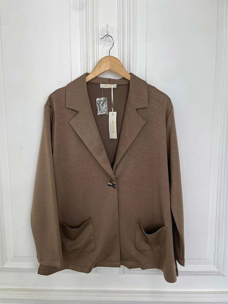 Malissa J Jersey Split Side Blazer - Coffee - Image 3