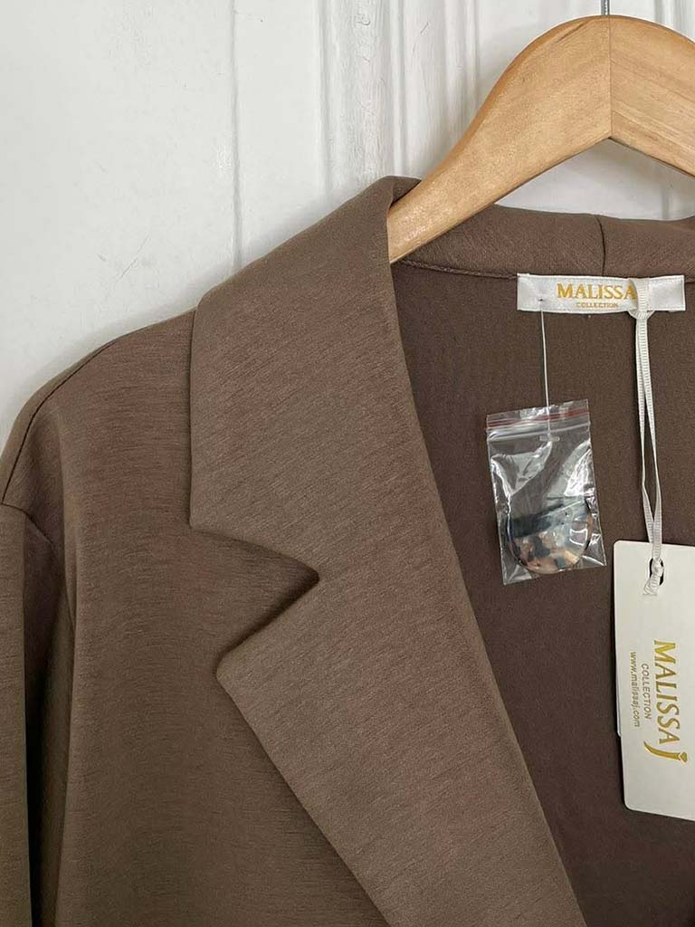 Malissa J Jersey Split Side Blazer - Coffee - Image 4