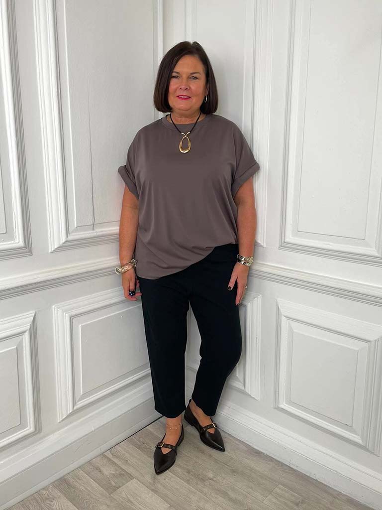 Malissa J Padded Sleeve Tee - Mushroom - Image 3