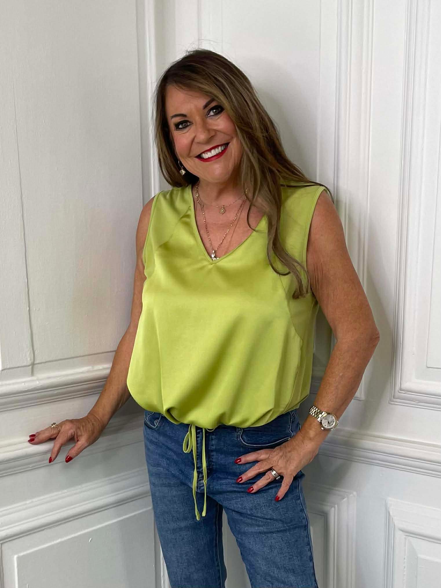 Malissa J Silk Feel Drawstring Vest - Lime