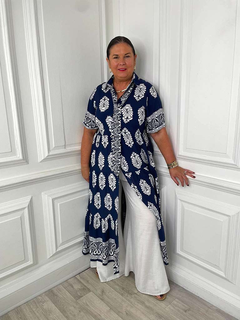 Paisley Print Tiered Maxi Dress - Navy & White - Image 2
