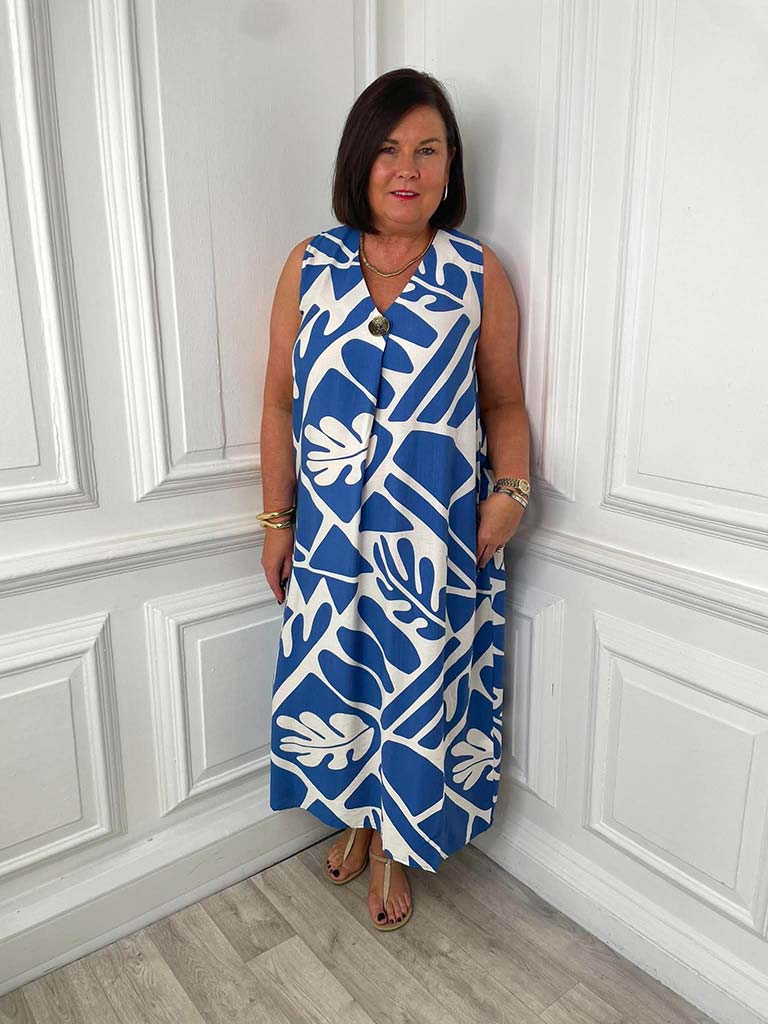 Palm Harmony Midi Dress - Blue