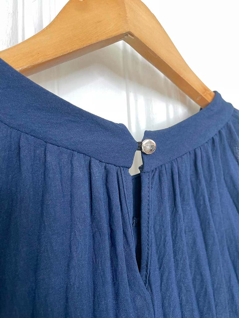 Pleated Flower Midi Dress - Navy - Image 4