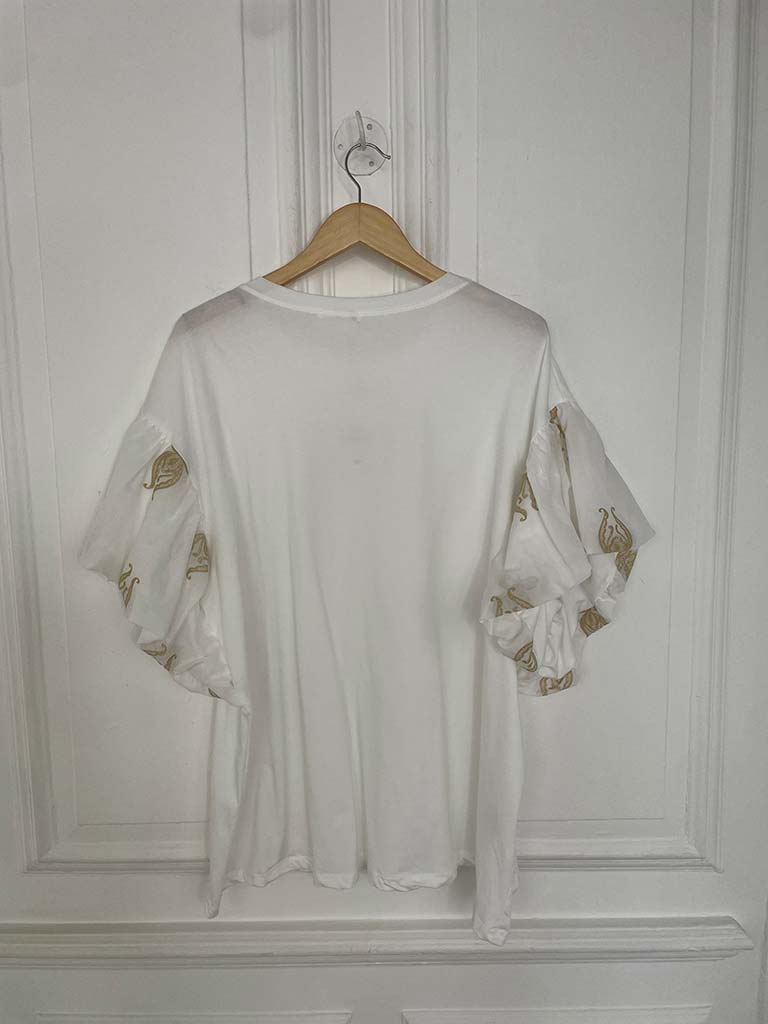 Puff Sleeve Gold Embroidered Tee - Image 6