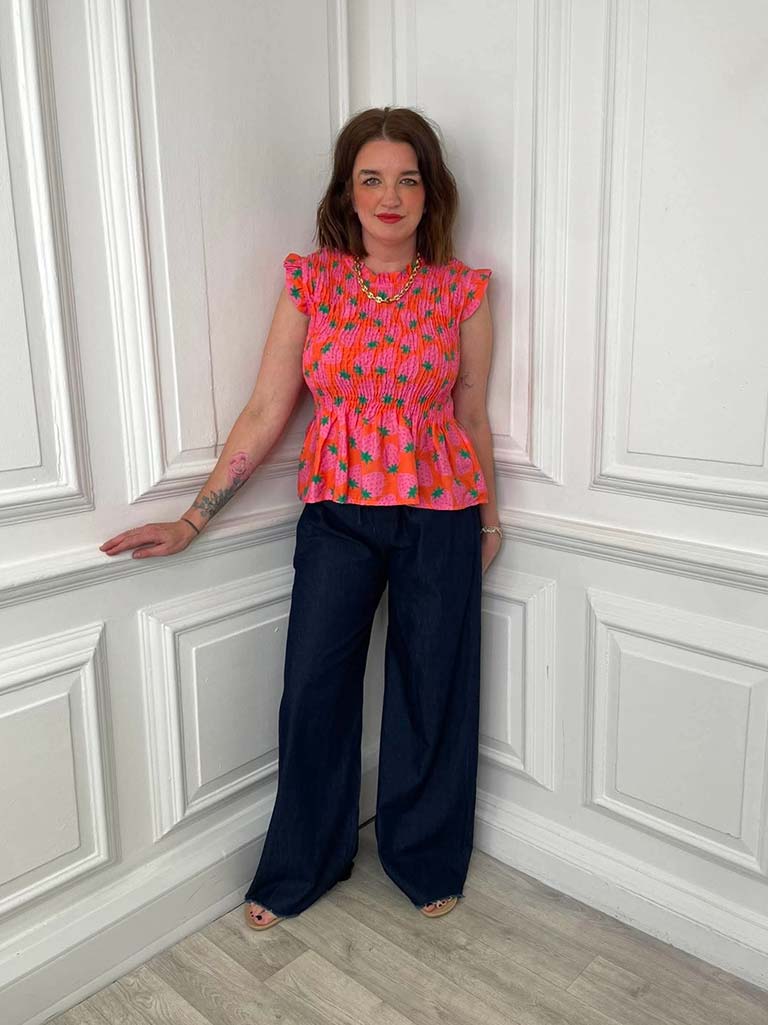 Shirred Frill Strawberry Top - Image 2