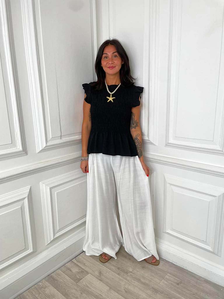 Shirred Frill Top - Black - Image 3