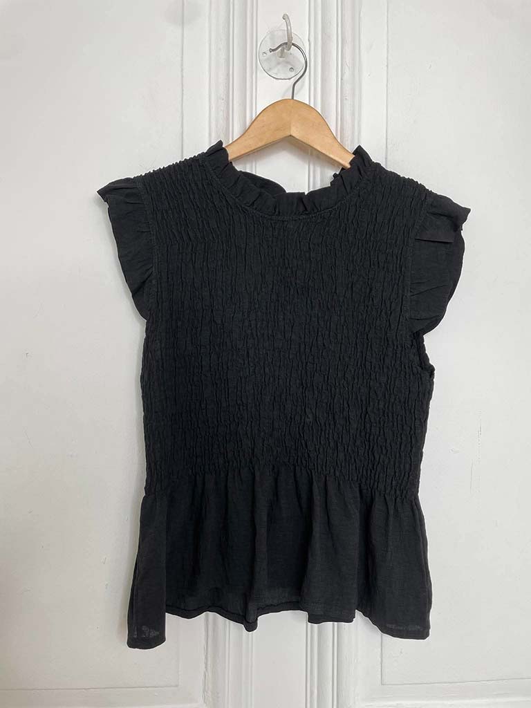 Shirred Frill Top - Black - Image 4