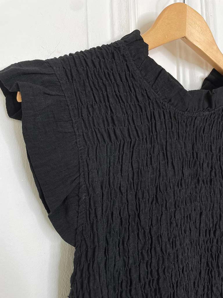 Shirred Frill Top - Black - Image 5