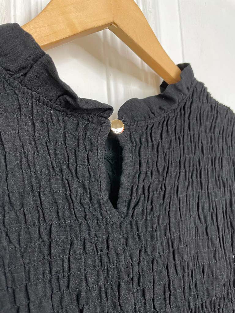 Shirred Frill Top - Black - Image 6