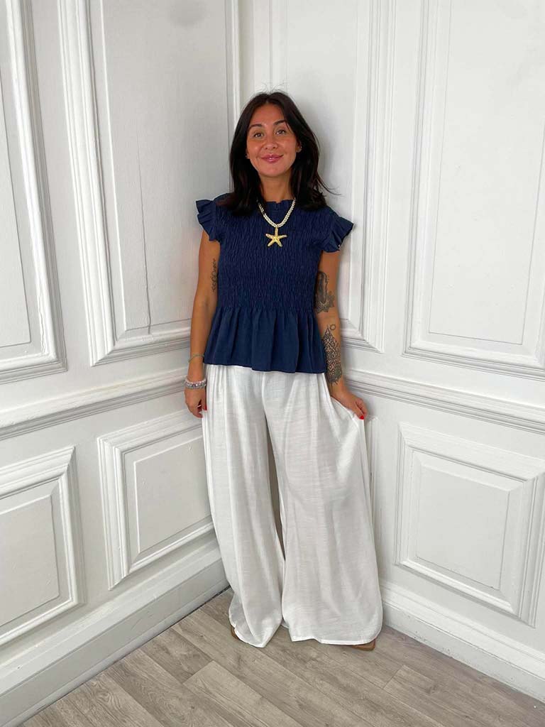 Shirred Frill Top - Navy - Image 2