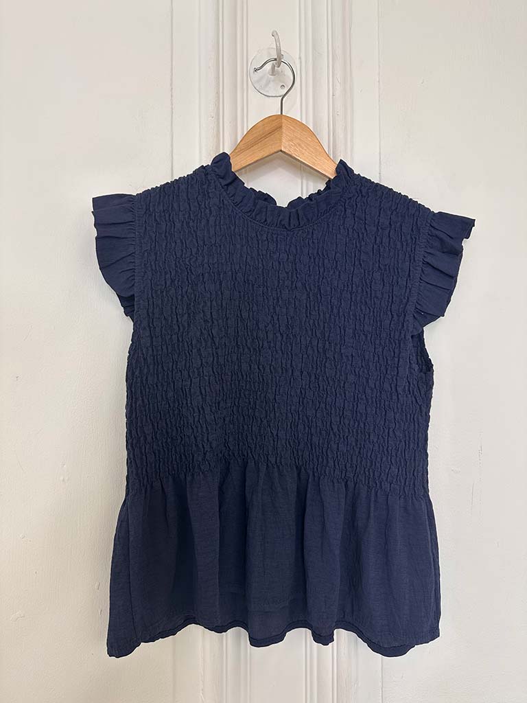 Shirred Frill Top - Navy - Image 3