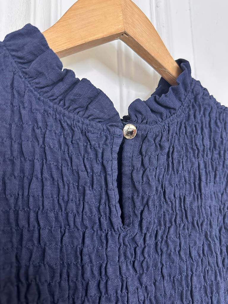 Shirred Frill Top - Navy - Image 4