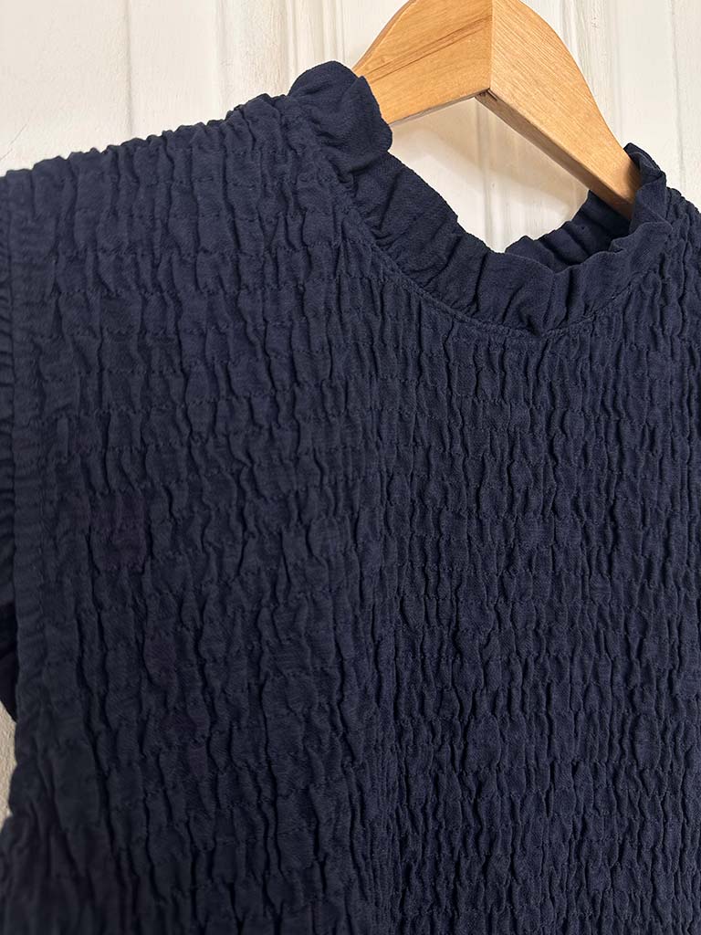 Shirred Frill Top - Navy - Image 5