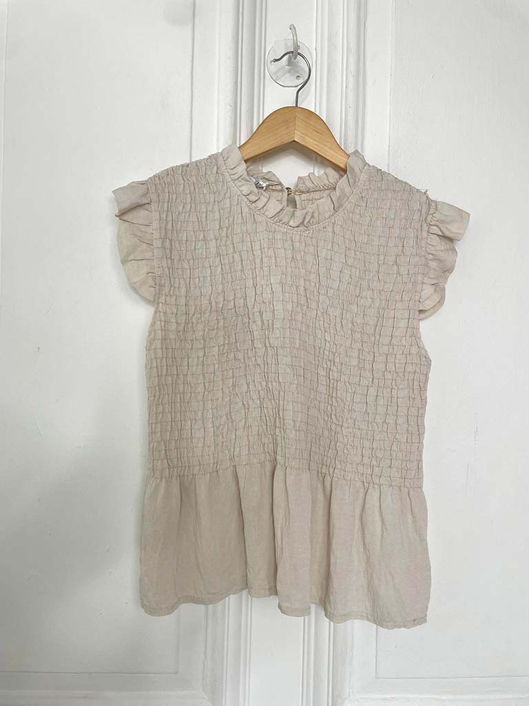 Shirred Frill Top - Stone - Image 3