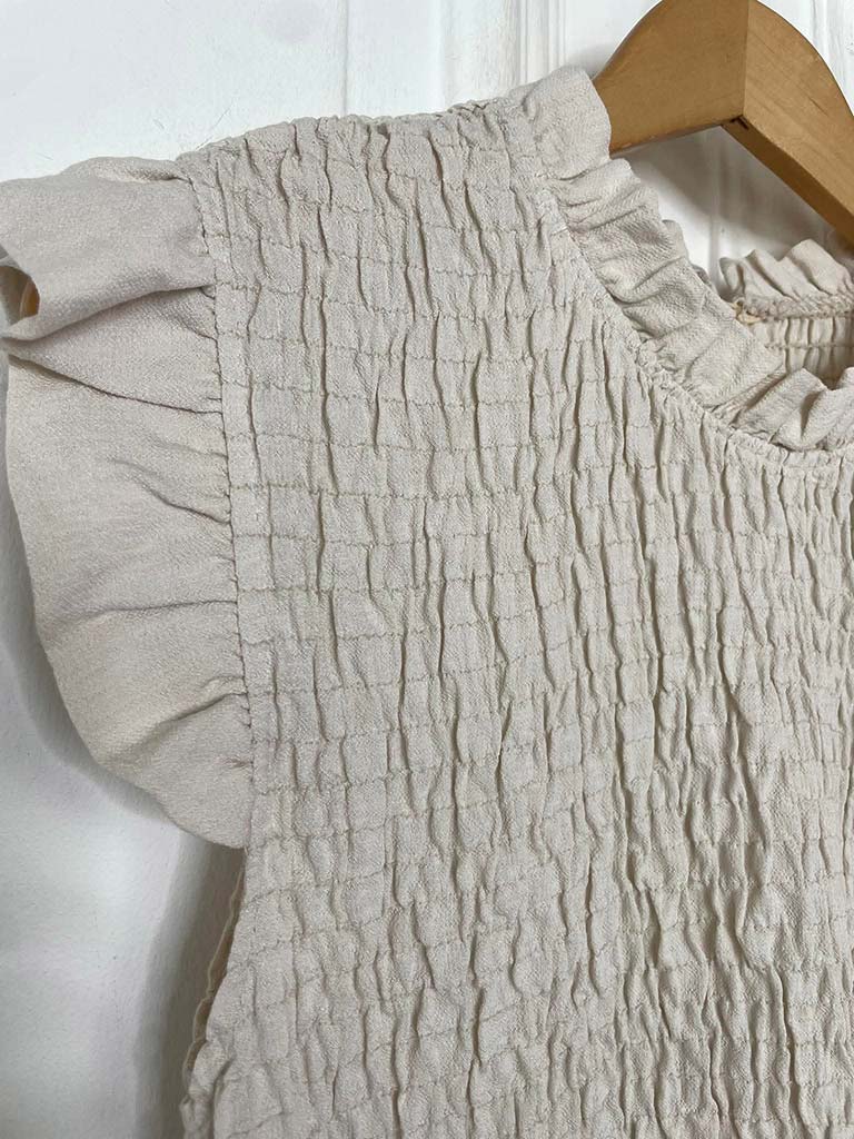 Shirred Frill Top - Stone - Image 4