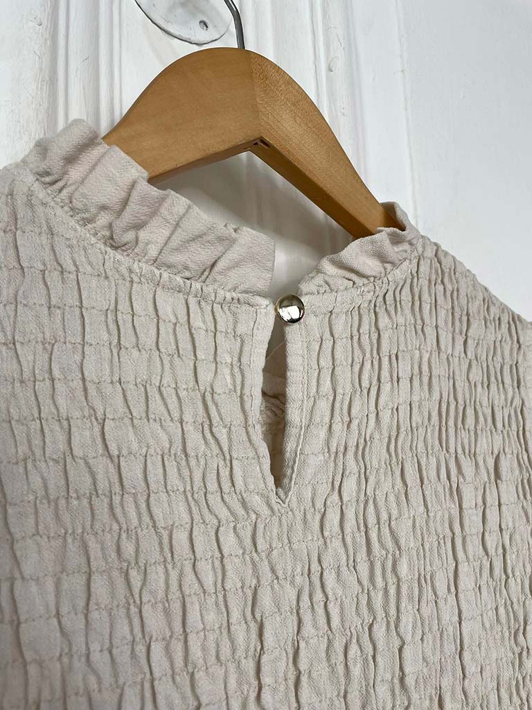 Shirred Frill Top - Stone - Image 5