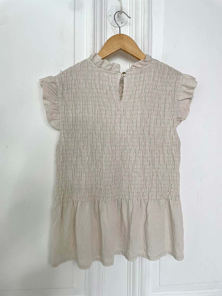 Shirred Frill Top - Stone - Image 6