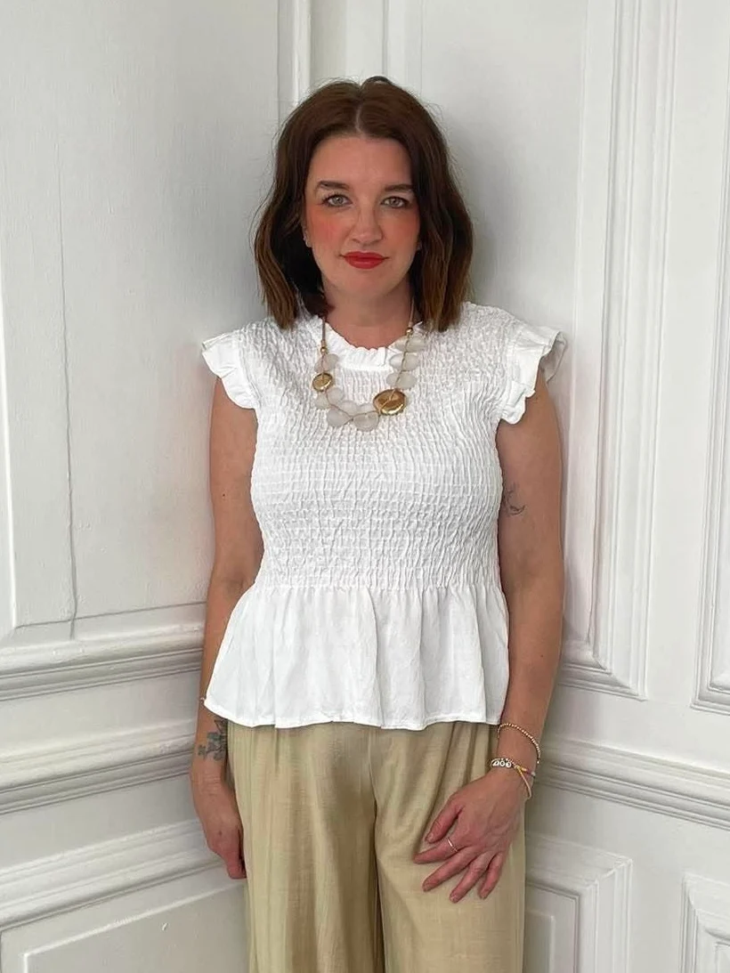 Shirred Frill Top - White