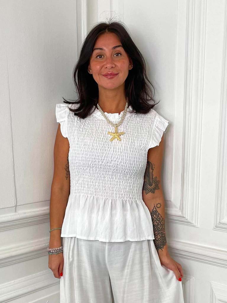 Shirred Frill Top - White - Image 2