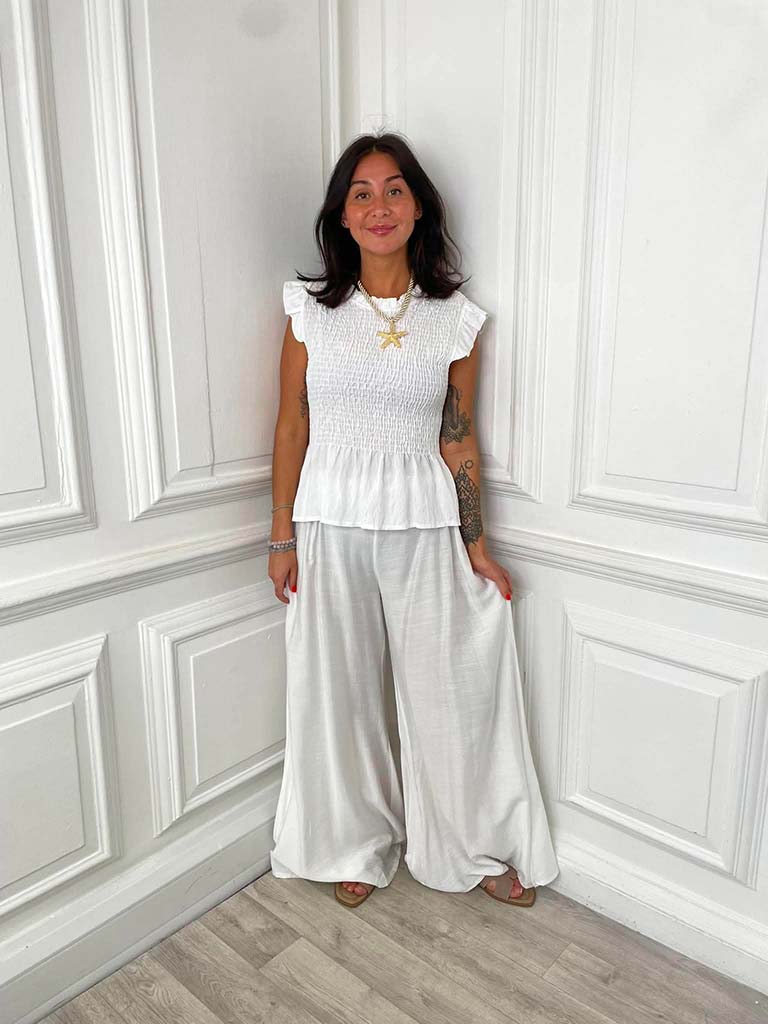 Shirred Frill Top - White - Image 3