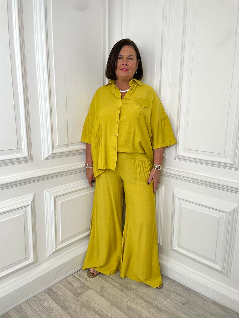 Shirred Wide Leg Trousers - Citrus