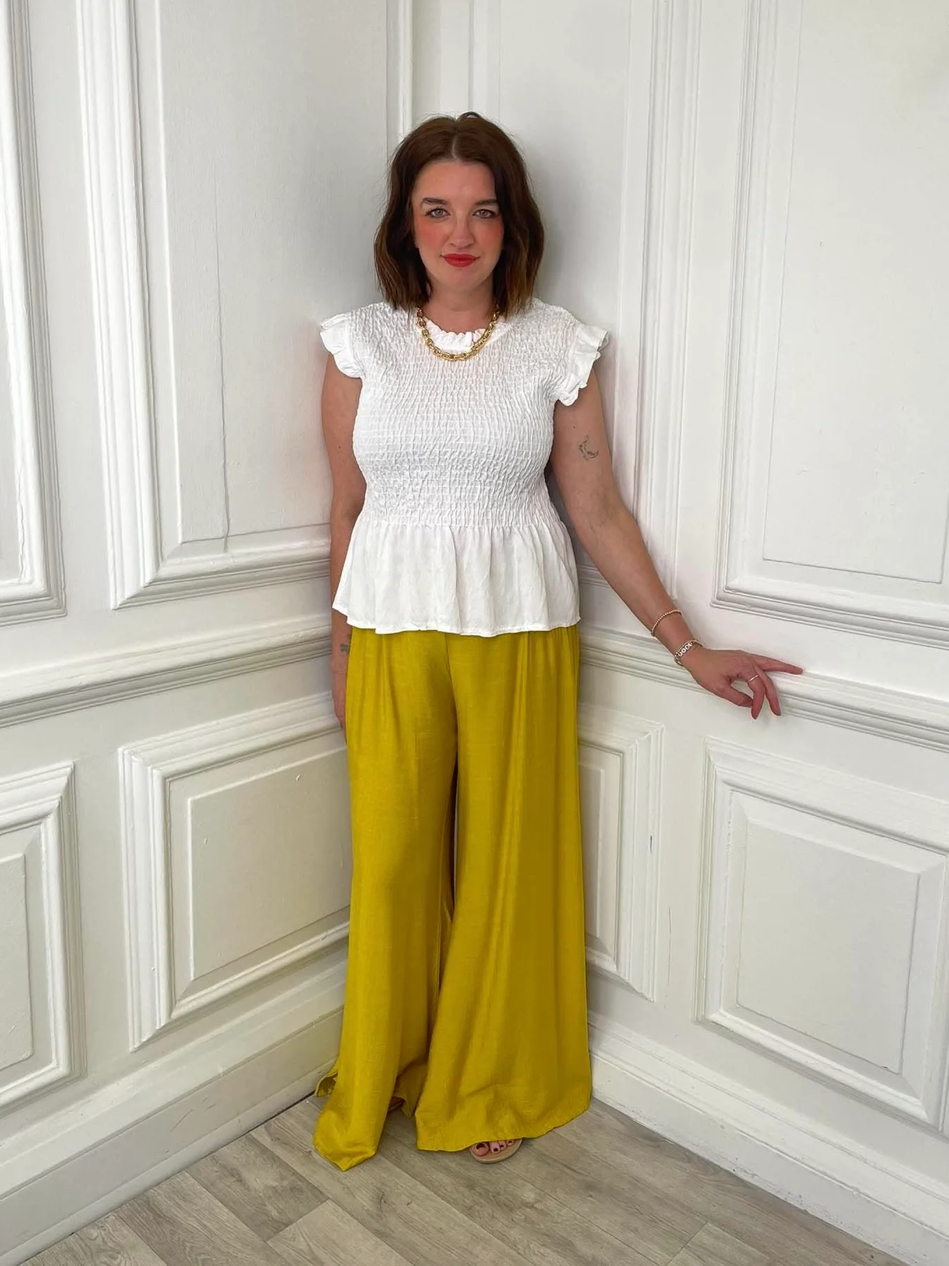 Shirred Wide Leg Trousers - Citrus - Image 2