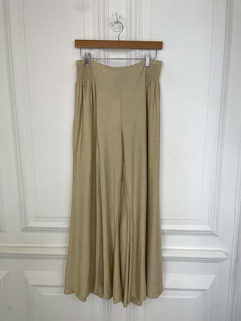 Shirred Wide Leg Trousers - Sand - Image 3