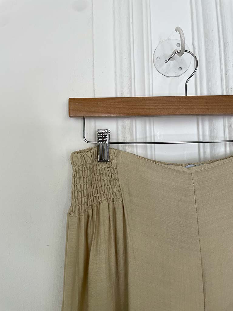 Shirred Wide Leg Trousers - Sand - Image 4