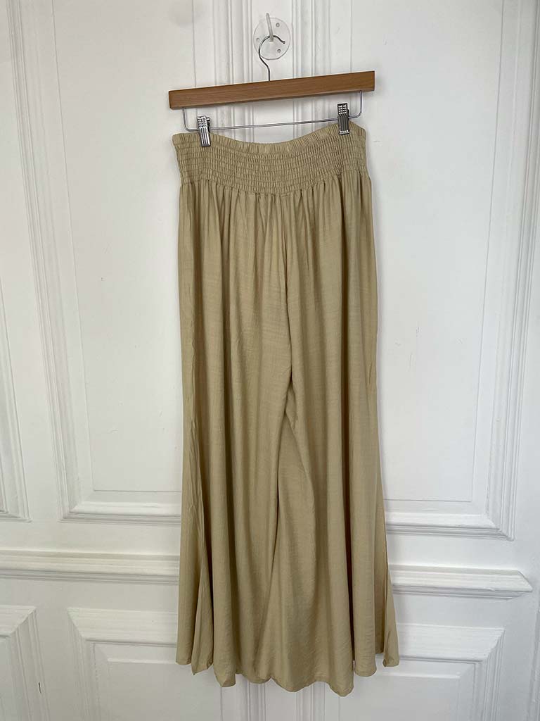 Shirred Wide Leg Trousers - Sand - Image 6