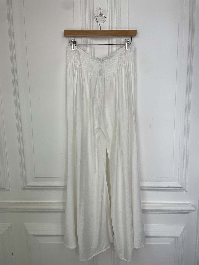 Shirred Wide Leg Trousers - White - Image 3