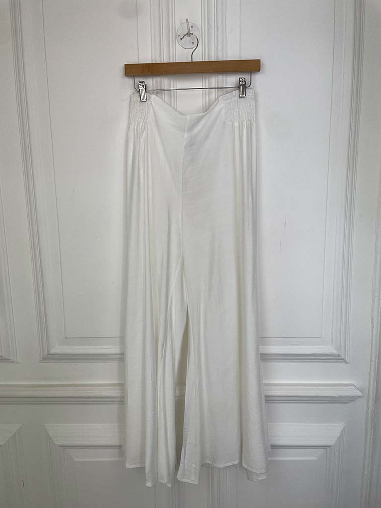 Shirred Wide Leg Trousers - White - Image 6