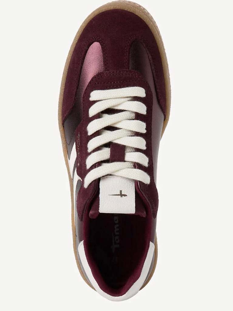 Tamaris Leather Trainers - Bordeaux Metallic - Image 3