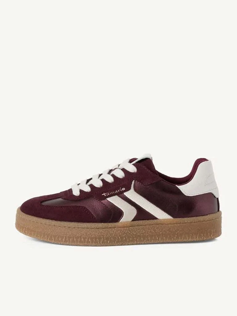 Tamaris Leather Trainers - Bordeaux Metallic - Image 4