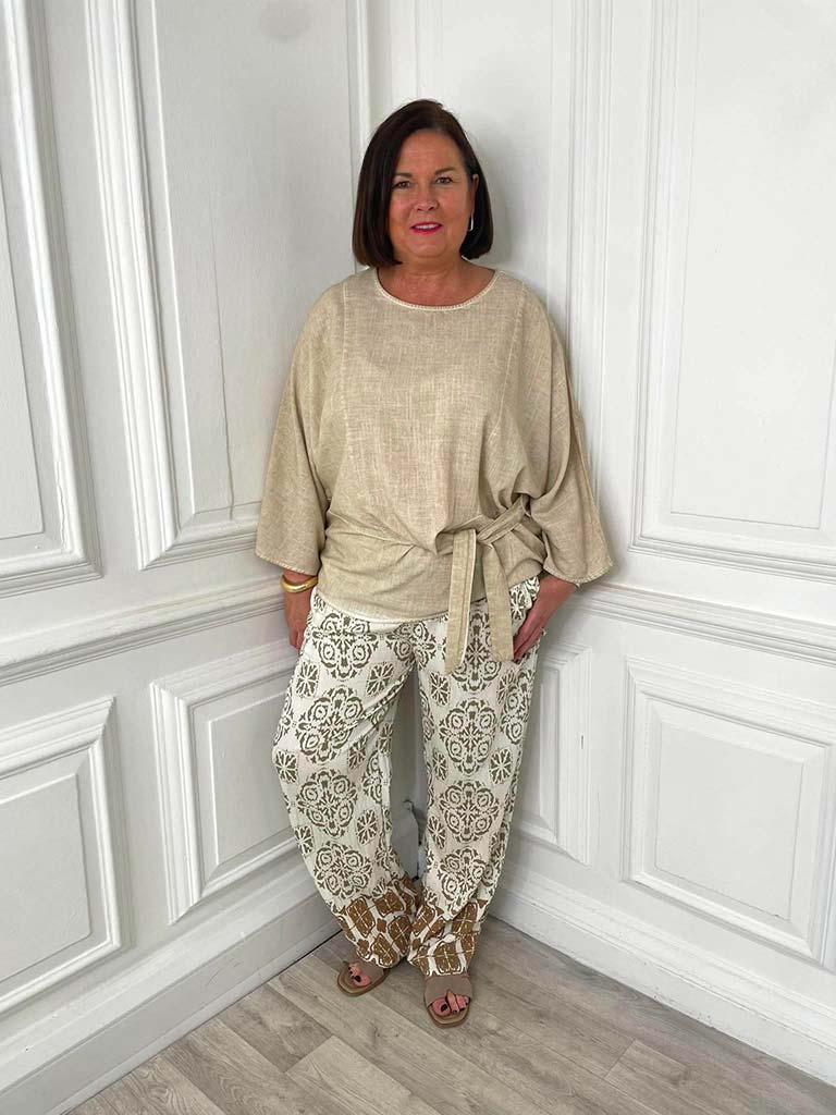 Tie Front Relaxed Top - Sand - Image 2