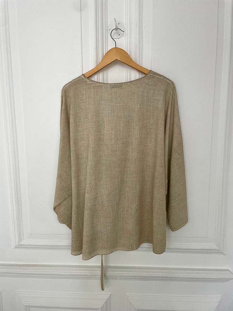 Tie Front Relaxed Top - Sand - Image 6