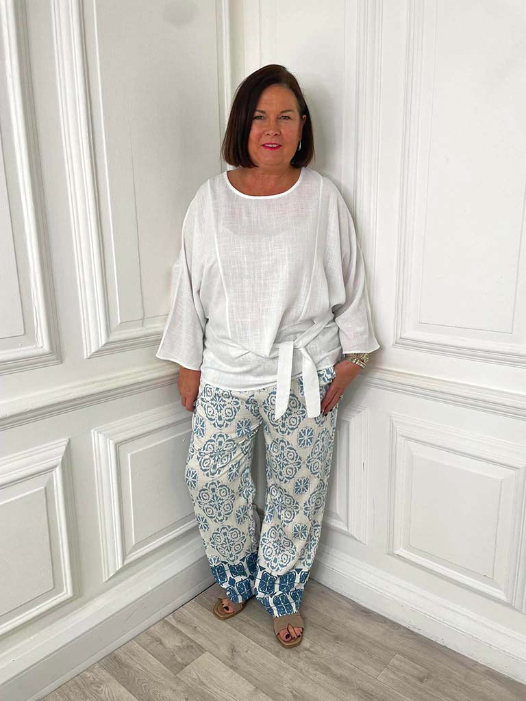 Tie Front Relaxed Top - White - Image 2
