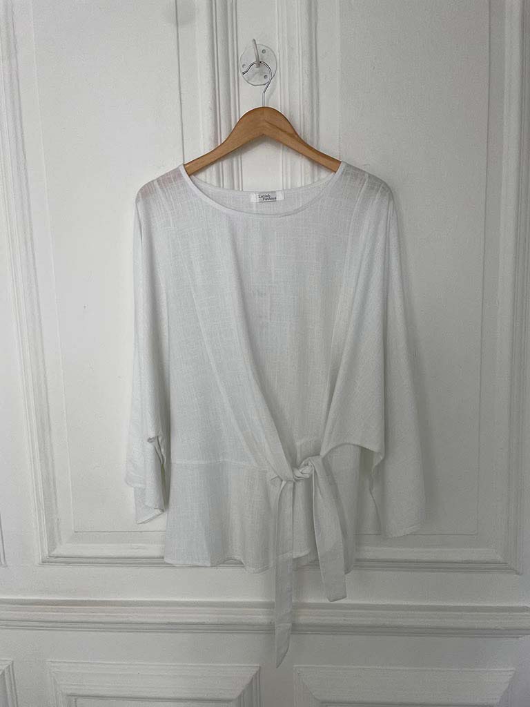 Tie Front Relaxed Top - White - Image 3