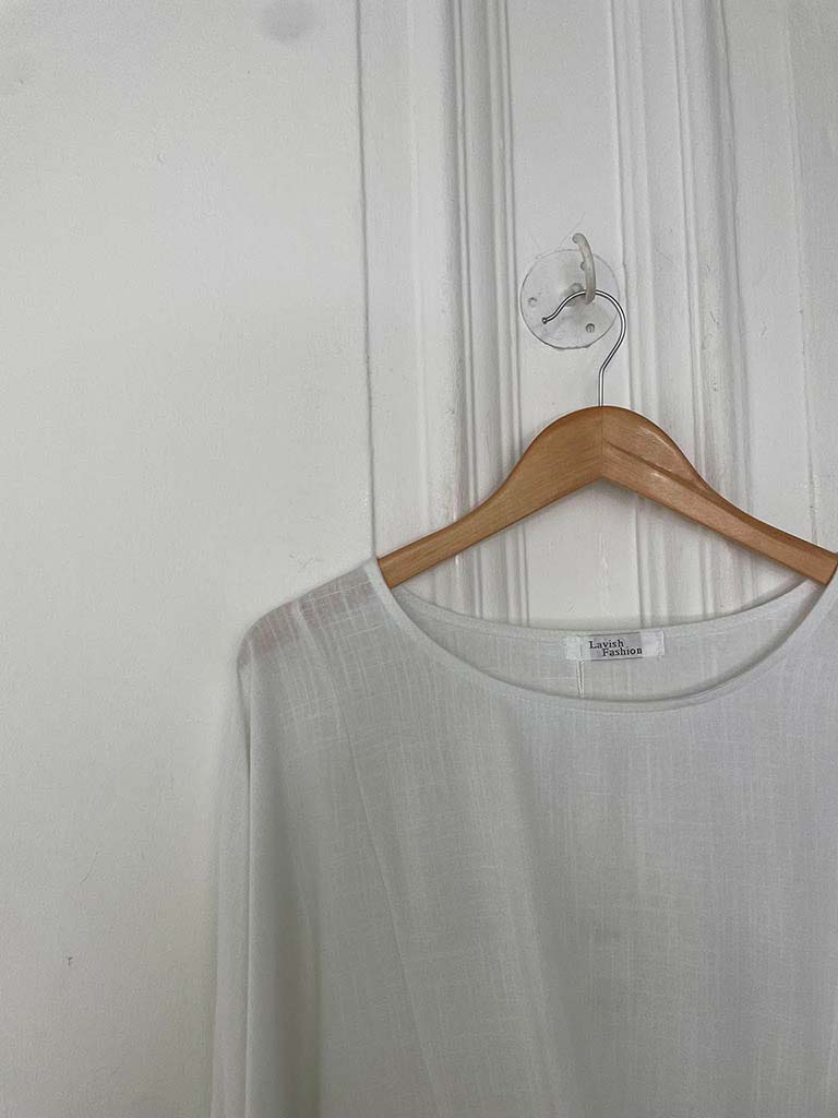 Tie Front Relaxed Top - White - Image 4