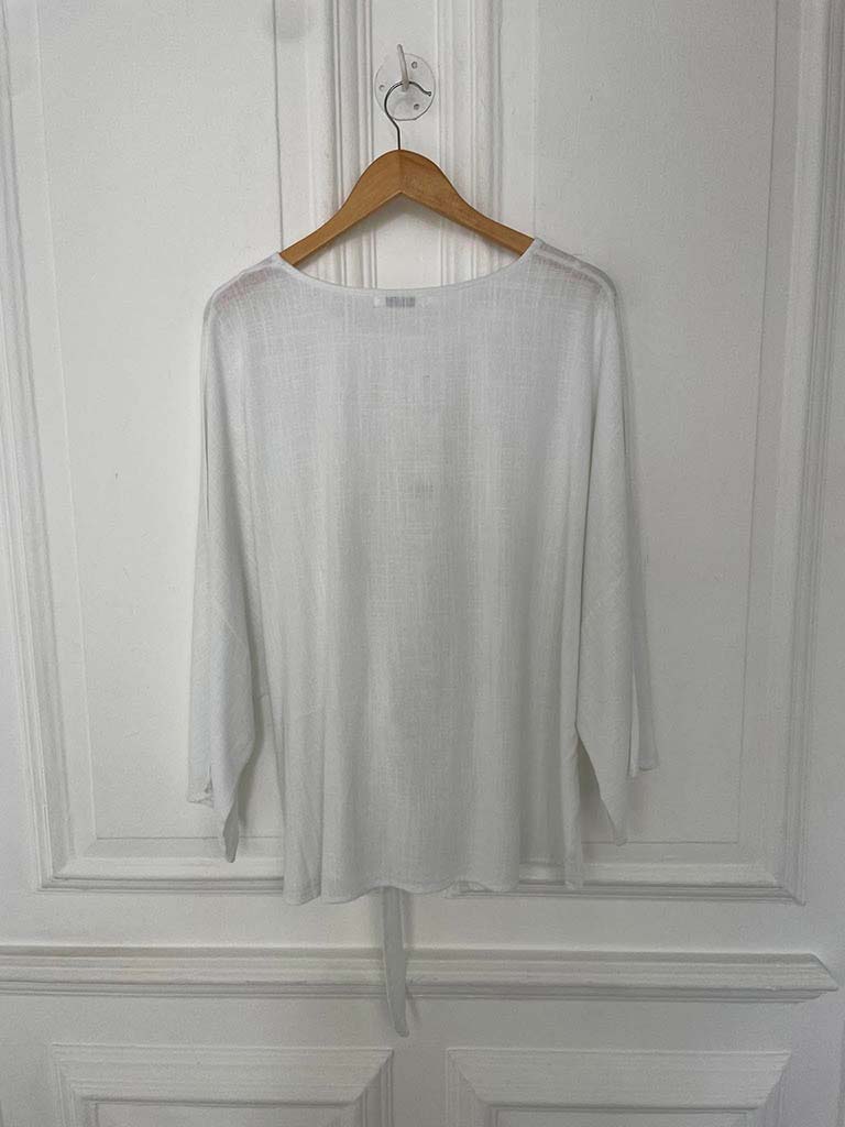 Tie Front Relaxed Top - White - Image 5