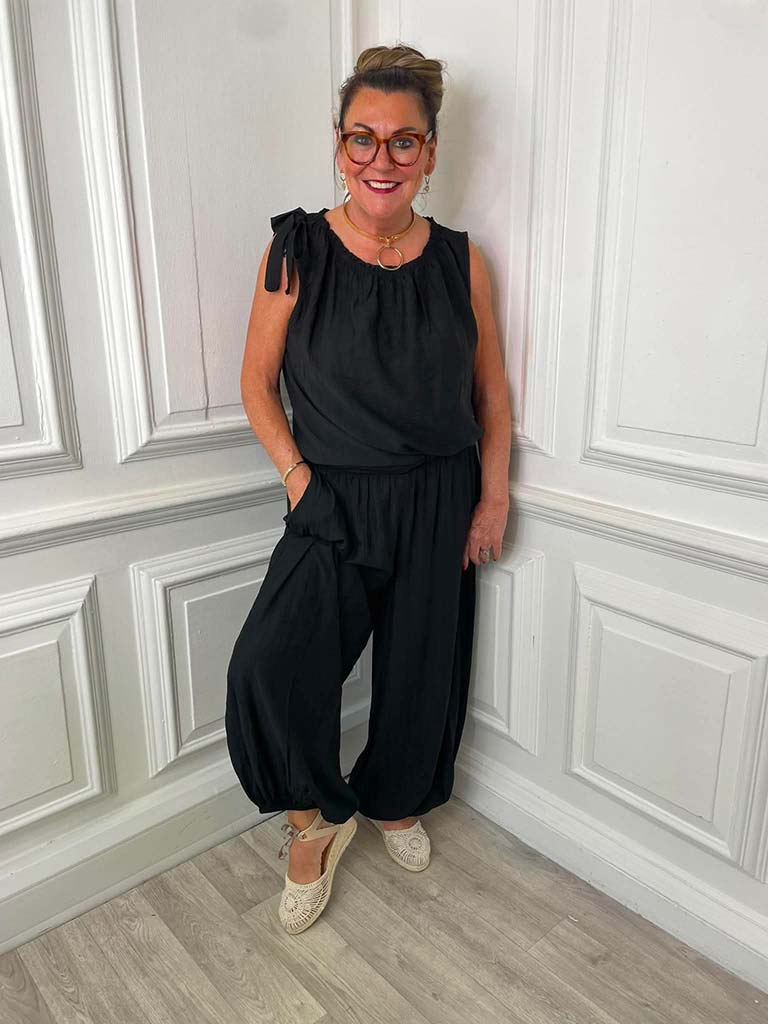 Tie Shoulder Balloon Co-ord - Black - Image 3